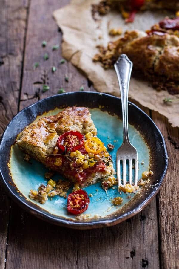 Caramelized Corn and Heirloom Tomato Galette w-Herbed Roasted Garlic Goat Cheese | halfbakedharvest.com @hbharvest