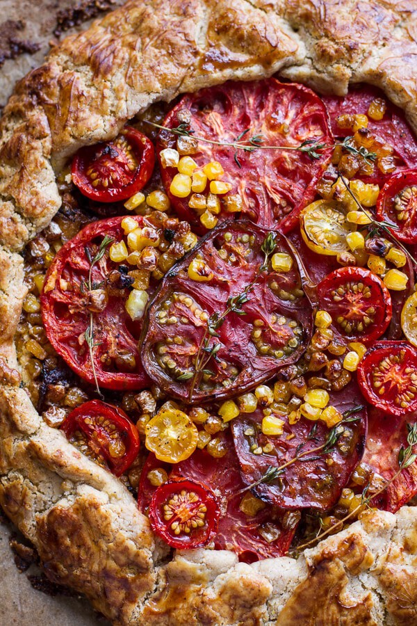 Caramelized Corn and Heirloom Tomato Galette w-Herbed Roasted Garlic Goat Cheese | halfbakedharvest.com @hbharvest