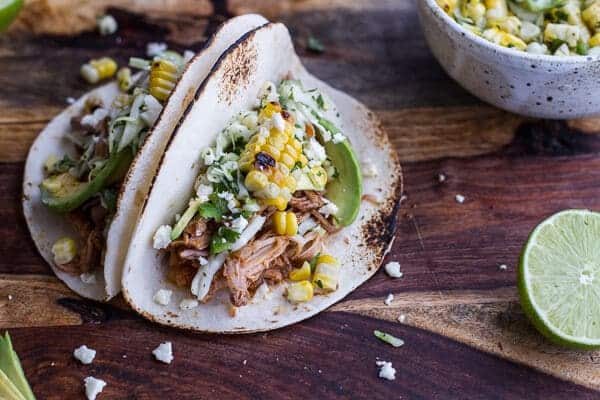 Crockpot Enchilada Pork Tacos w/Sweet Corn Slaw | halfbakedharvest.com @hbharvest