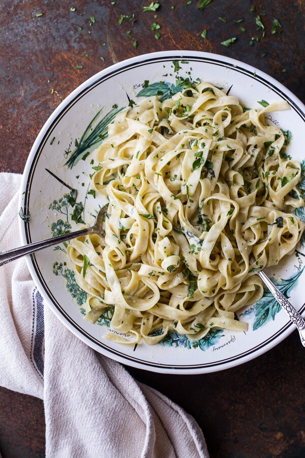 Garlic and Herb Roasted Cherry Tomato Carbonara w-Crispy Prosciutto + Burrata | halfbakedharvest.com @hbharvest