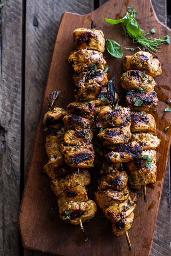 Greek Chicken Souvlaki and Rice Pilaf Plates w-Marinated Veggies + Feta Tzatziki | halfbakedharvest.com @hbharvest