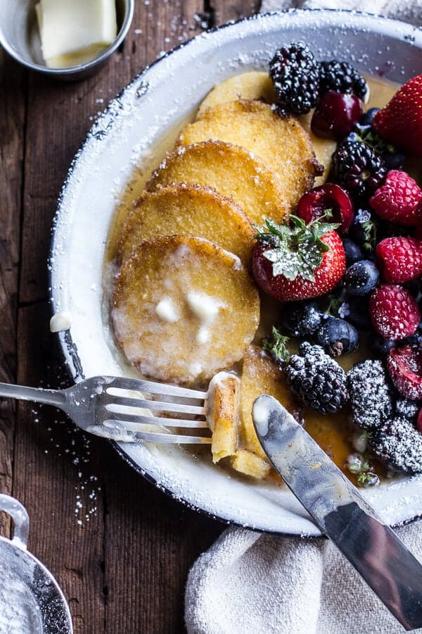 Sweet Buttered Polenta Pancakes with Fresh Summer Berries | halfbakedharvest.com