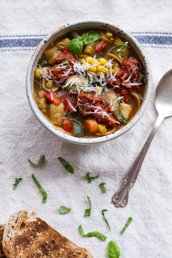 Tuscan Summer Minestrone with Sun-Dried Tomato Pesto | halfbakedharvest.com