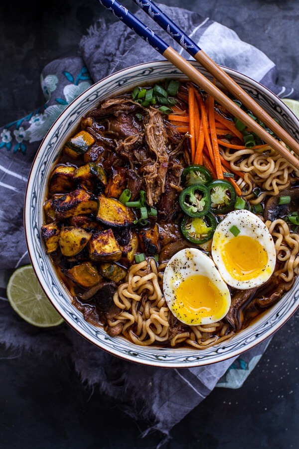 Crockpot Crispy Caramelized Pork Ramen Noodle Soup w/Curry Roasted Acorn Squash| halfbakedharvest.com @hbharvest