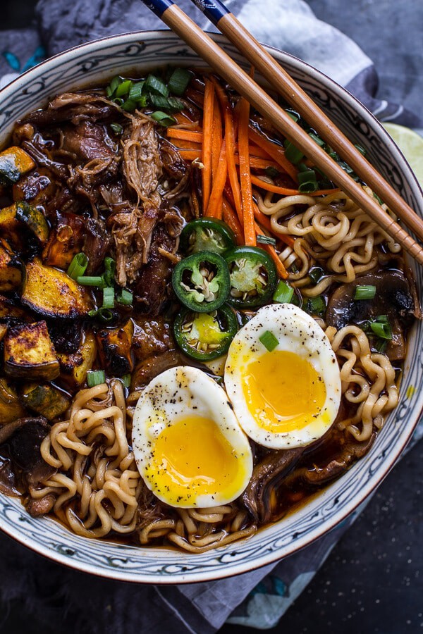 Crockpot Crispy Caramelized Pork Ramen Noodle Soup w-Curry Roasted Acorn Squash| halfbakedharvest.com @hbharvest