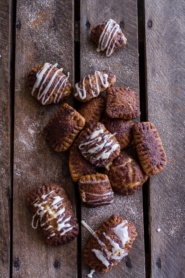 Mini Cream Cheese Stuffed Cinnamon Sugar Pumpkin Bagel Poptarts | halfbakedharvest.com @hbharvest