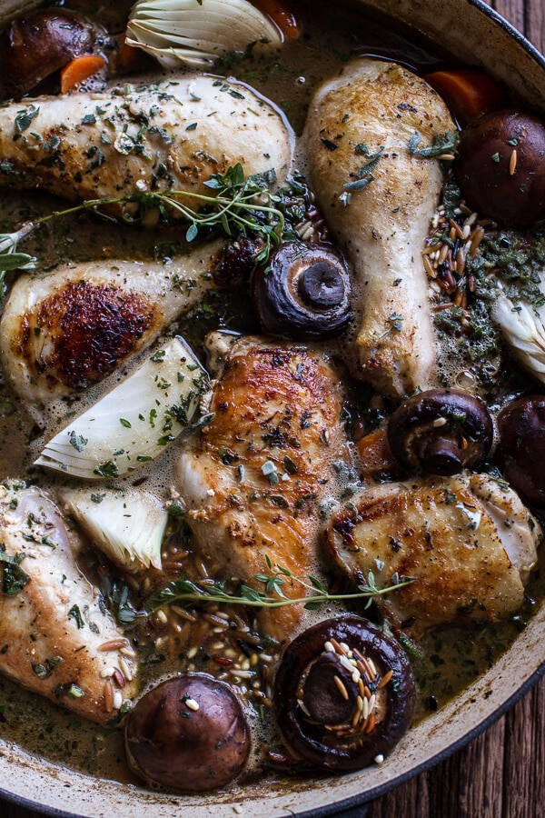 One-Pot Autumn Herb Roasted Chicken with Butter Toasted Wild Rice Pilaf |halfbakedharvest.com @hbharvest