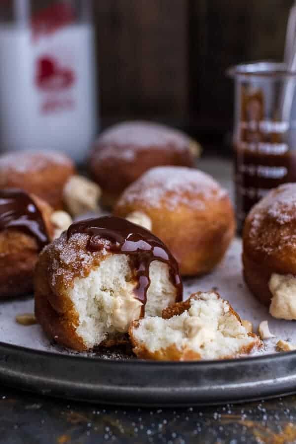 Peanut Butter Cheesecake Doughnuts with Salted Chocolate Bourbon Caramel | halfbakedharvest@gmail.com @hbharvest