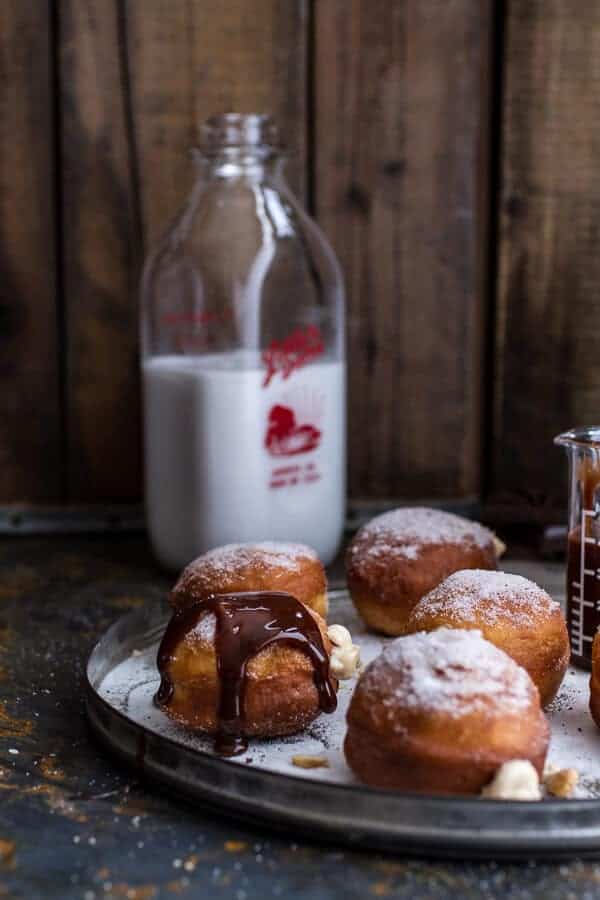 Peanut Butter Cheesecake Doughnuts with Salted Chocolate Bourbon Caramel | halfbakedharvest.com @hbharvest