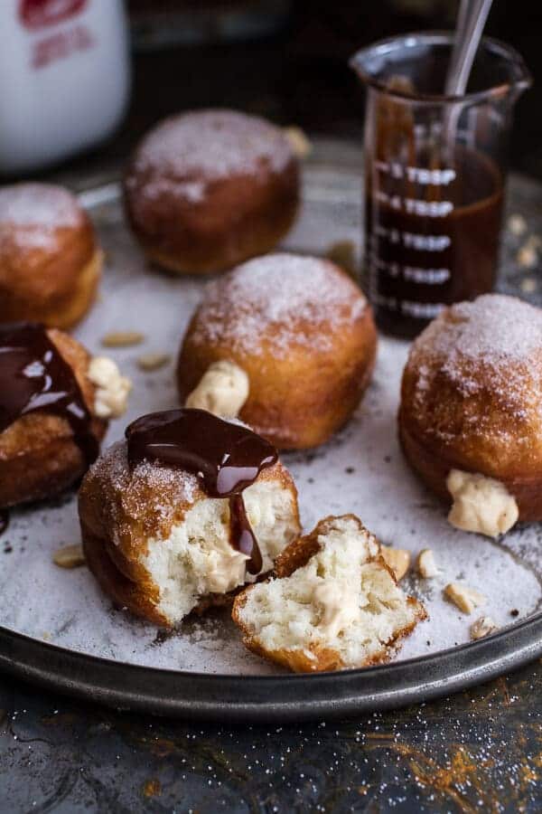 Peanut Butter Cheesecake Doughnuts with Salted Chocolate Bourbon Caramel | halfbakedharvest.com @hbharvest