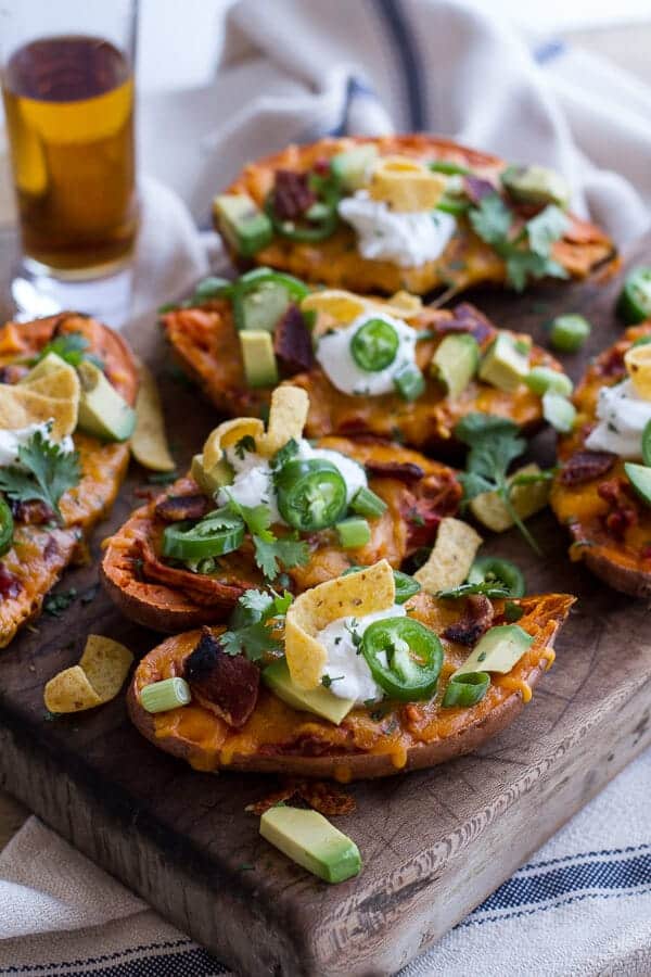 Chicken Chili Con Carne Stuffed Sweet Potato Skins | halfbakedharvest.com @hbharvest