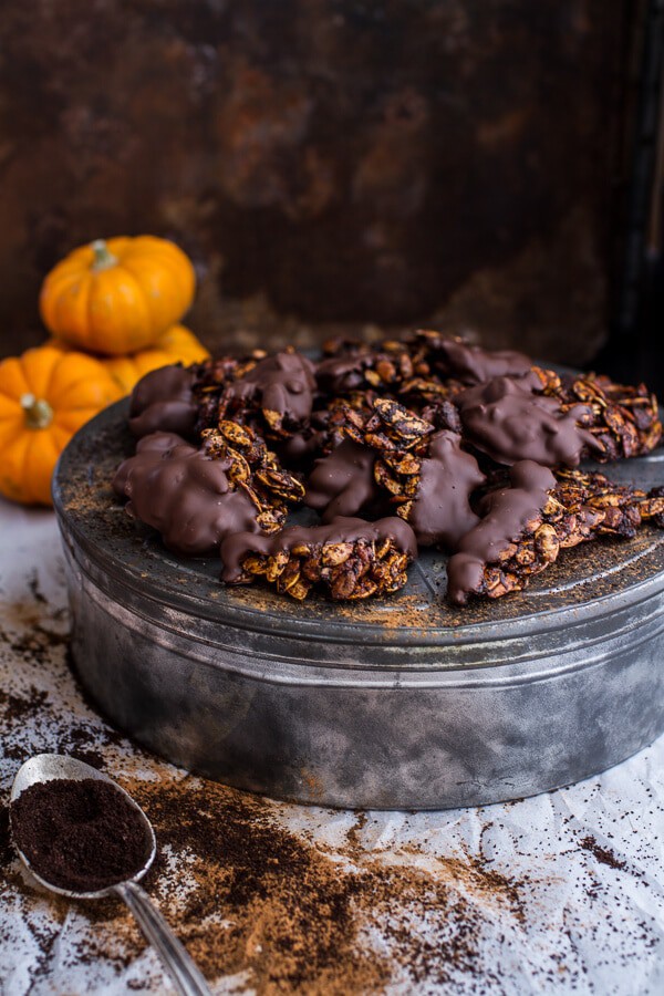 Coffee Roasted Pumpkin Seed Snack Clusters...Dipped in Chocolate | halfbakedharvest.com @hbharvest