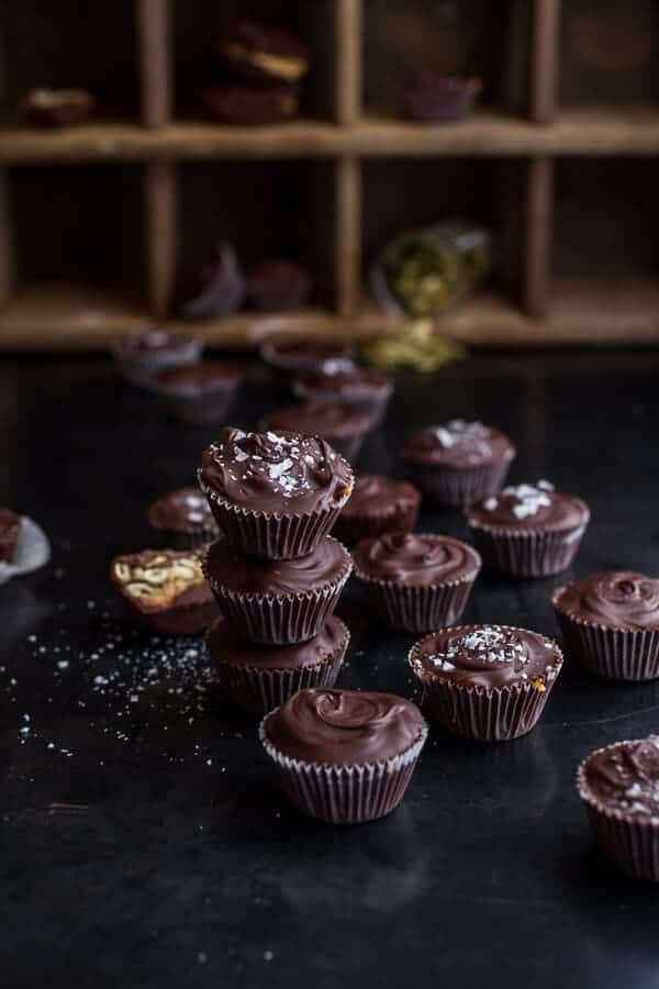 Mini Chocolate Pumpkin Seed Candy Peanut Butter Cups | halfbakedharvest.com @hbharvest