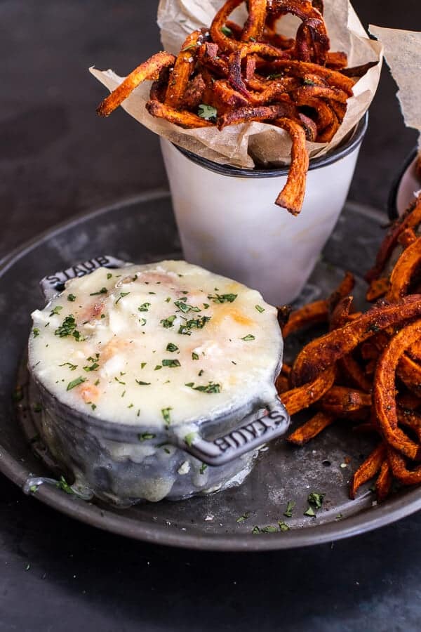 Skinny Tandoori Butter Sweet Potato Fries w/Creamy Baked Harissa Feta | halfbakedharvest.com @hbharvest