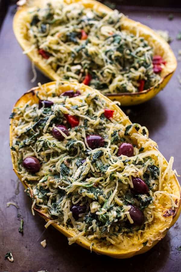 Spanakopita Stuffed Spaghetti Squash Bowls | halfbakedharvest.com @hbharvest