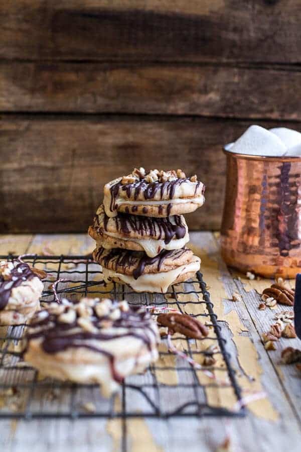 Chocolate Drizzled Buttery Pecan and Caramelized Condensed Milk Cookies | halfbakedharvest.com @hbharvest