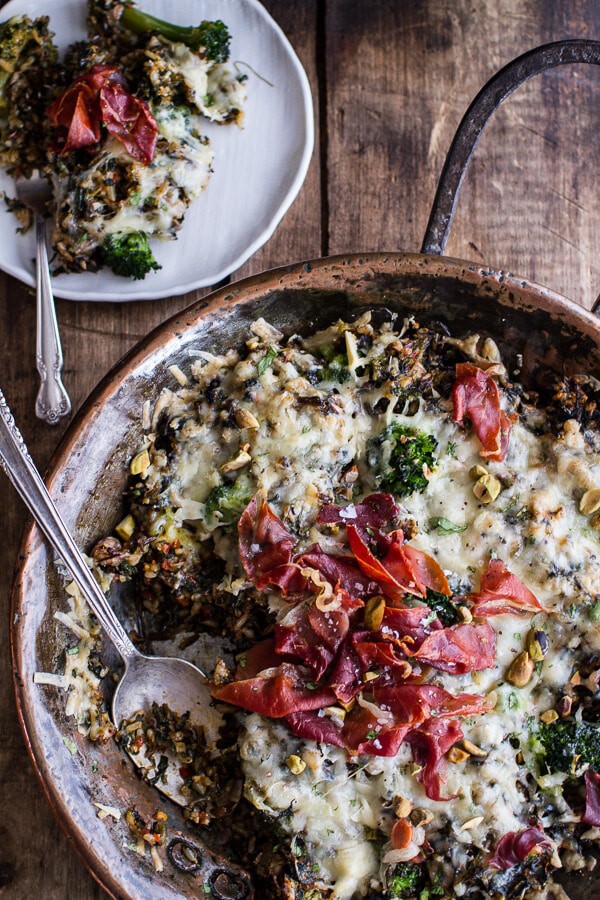 Harissa, Broccoli, Spinach, Wild Rice Casserole with Crispy Prosciutto | halfbakedharvest.com @hbharvest