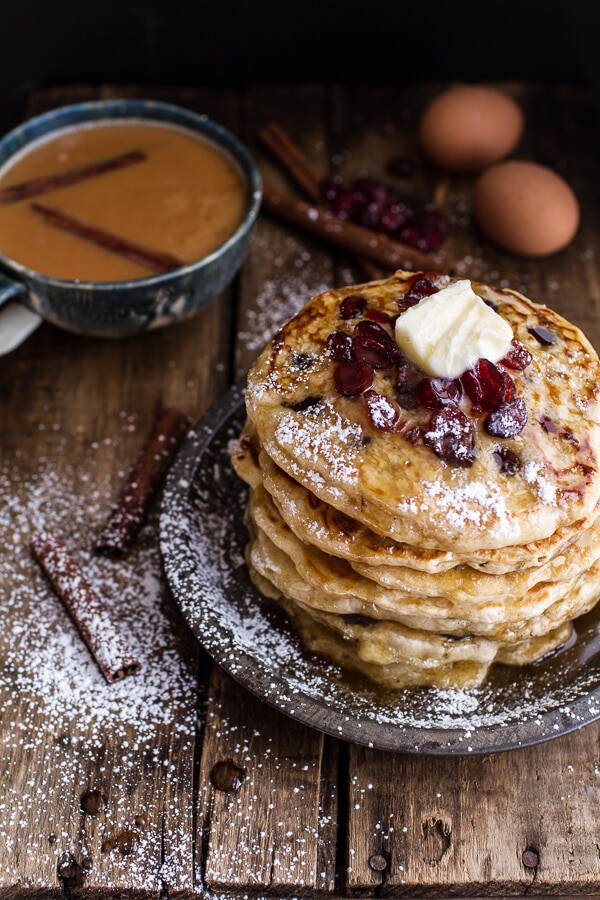 Rum and Cranberry Pancakes with Butter Rum Sauce | halfbakedharvest.com @hbharvest