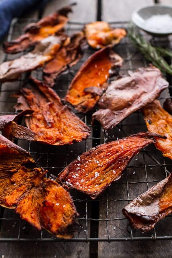 Simple Salty Sweet Potato Skin Chips | halfbakedharvest.com @hbharvest