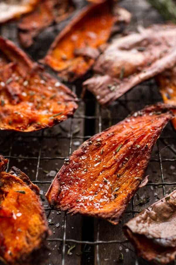 Simple Salty Sweet Potato Skin Chips | halfbakedharvest.com @hbharvest