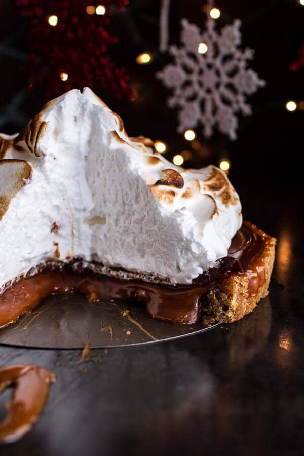 Chocolate Chip Cookie Bottomed Salted Rum Caramel Tart with Toasted Marshmallow | halfbakedharvest.com @hbharvest