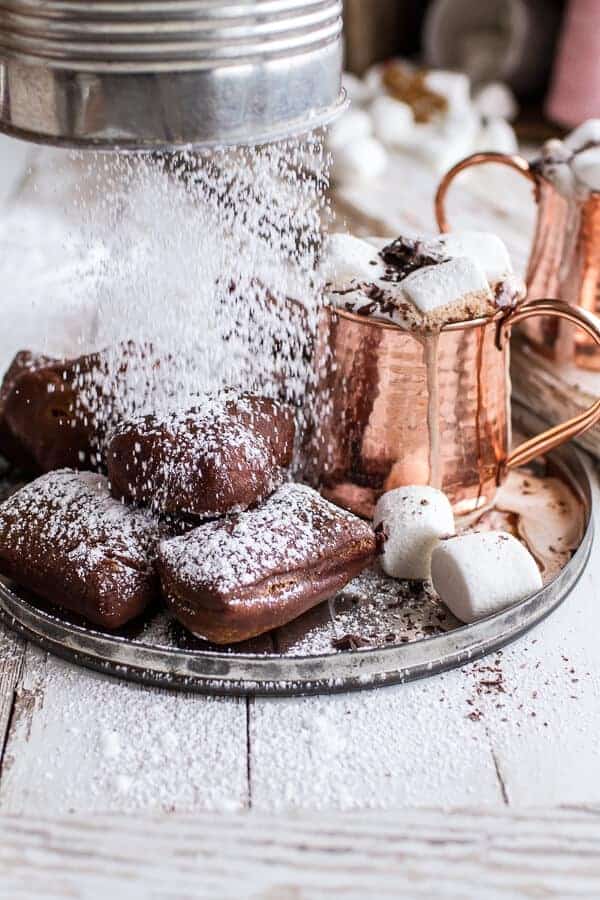 Gingerbread Surprise Beignets with Spiced Mocha Hot Chocolate | halfbakedharvest.com @hbharvest
