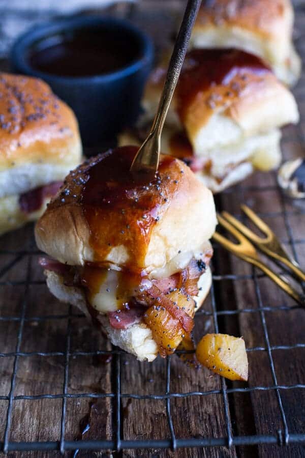 Ham and Cheese Sandwiches w/Bacon, Pineapple Caramelized Onions + Jerk BBQ Sauce | halfbakedharvest.com @hbharvest