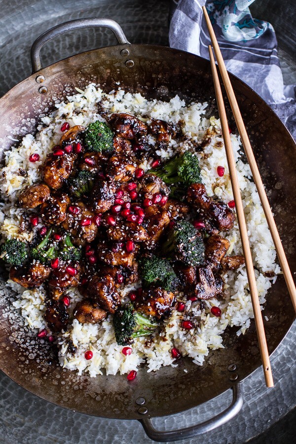 Pomegranate Sesame Chicken with Ginger Rice Pilaf | halfbakedharvest.com @hbharvest