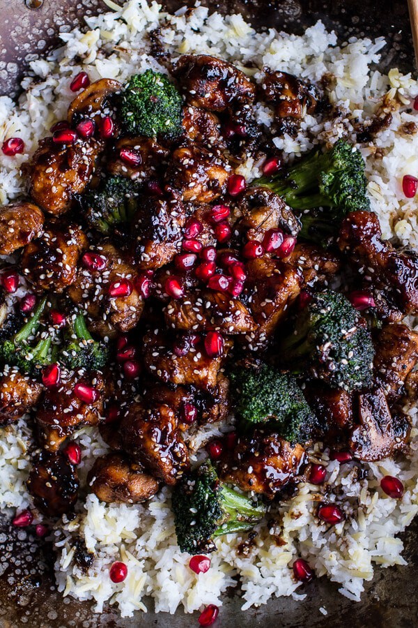 Pomegranate Sesame Chicken with Ginger Rice Pilaf | halfbakedharvest.com @hbharvest