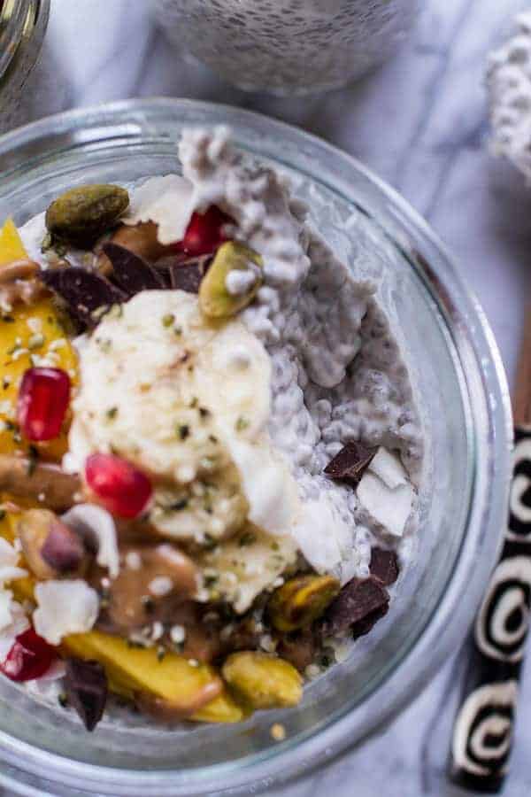 Coconut Almond Cream Chia Pudding with Superfoods + Dark Chocolate | halfbakedharvest.com @hbharvest