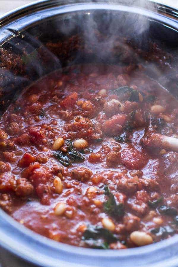 Crockpot Tuscan Sausage and White Bean Ragu with Buttered Gnocchi | halfbakedharvest.com @hbharvest