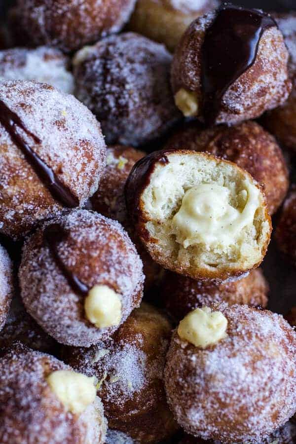 Vanilla Cream Filled Cabernet Hot Chocolate Snowball Doughnuts | halfbakedharvest.com @hbharvest