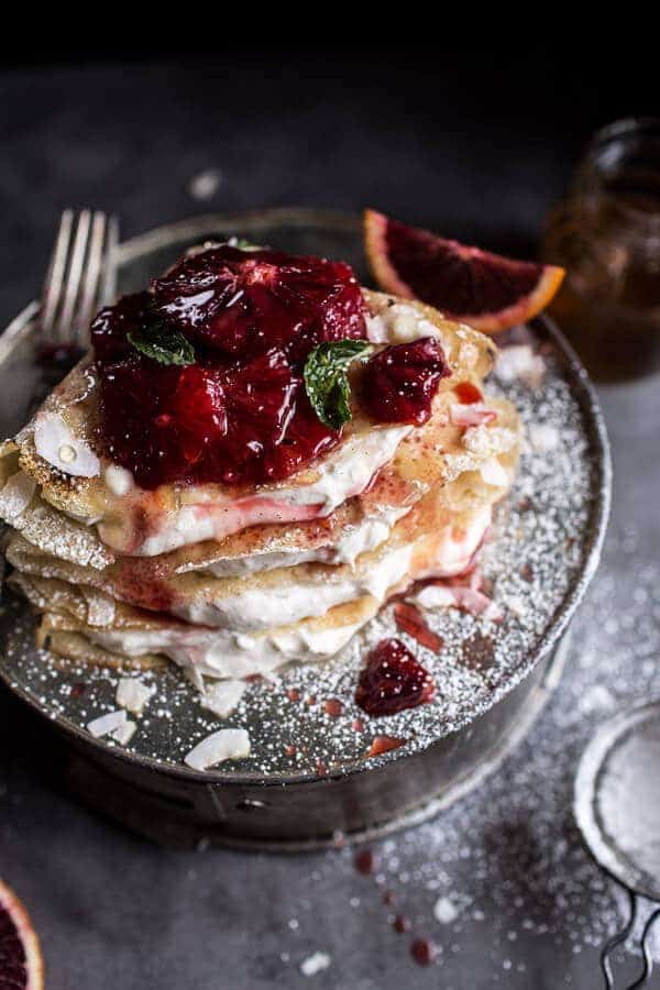Coconut Honey Crepes with Whipped Mascarpone + Blood Orange Compote | halfbakedharvest.com @hbharvest
