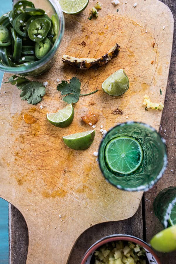 Pineapple Chicken Tinga Quesadilla Tostadas with Tequila Lime Pickled Jalapeño's | halfbakedharvest.com @hbharvest