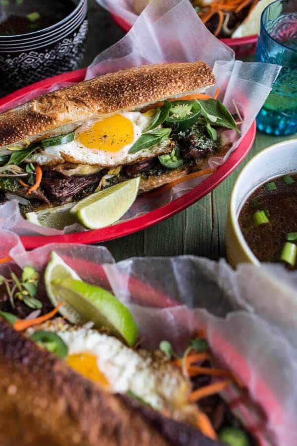 Short Rib Pho French Dip Banh Mi with Thai Basil Chimichurri | halfbakedharvest.com @ hbharvest