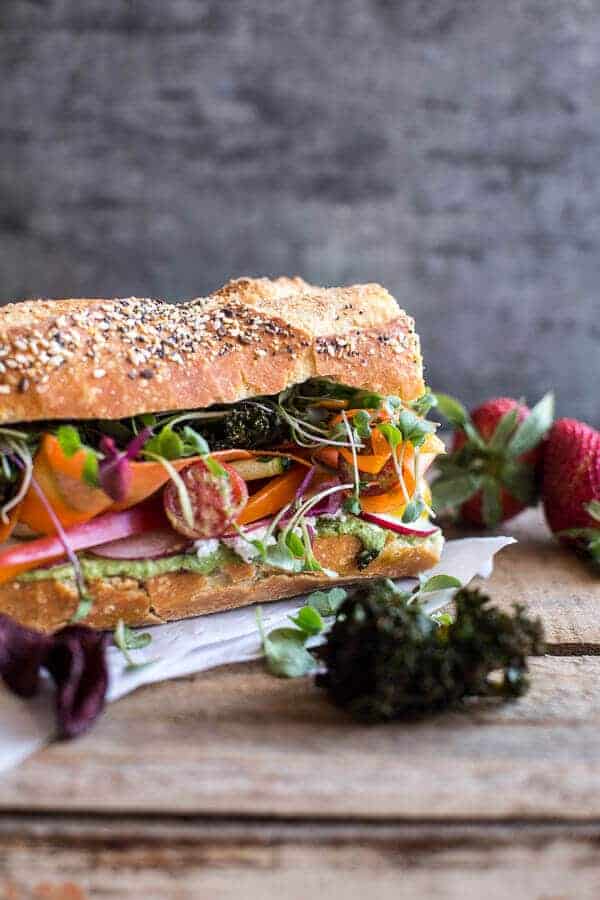 California Rainbow Veggie Sub with Goddess Dressing + Chipotle BBQ Ranch Kale Chips | halfbakedharvest.com @hbharvest
