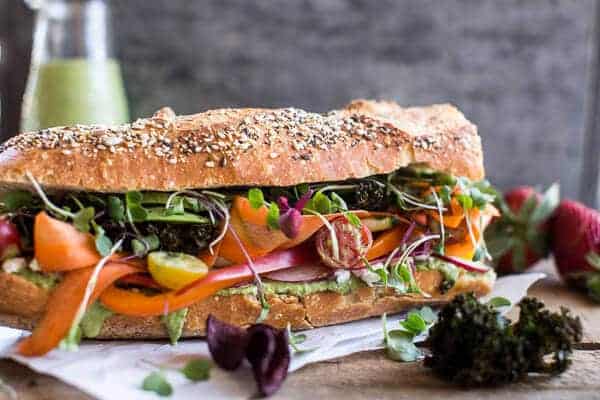 California Rainbow Veggie Sub with Goddess Dressing + Chipotle BBQ Ranch Kale Chips | halfbakedharvest.com @hbharvest