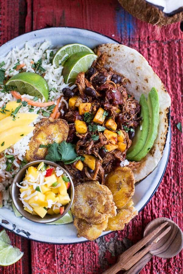 Caribbean Mango Pork and Tropical Rice Plates | halfbakedharvest.com @hbharvest