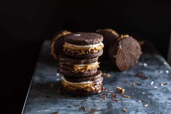 Chocolate Dipped Homemade Peanut Butter Samoa Oreo Cookies | halfbakedharvest.com @hbharvest