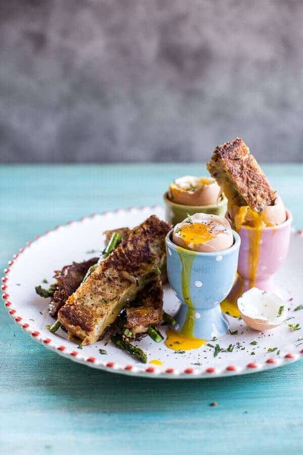 Drippy Eggs with Asparagus French Toast Grilled Cheese Soldiers | halfbakedharvest.com @hbharvest