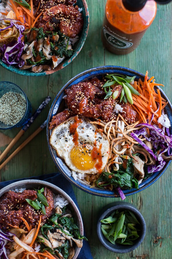 Korean Style Fried Shrimp Rice Bowls with Kimchi + Crunchy Noodles | halfbakedharvest.com @hbharvest