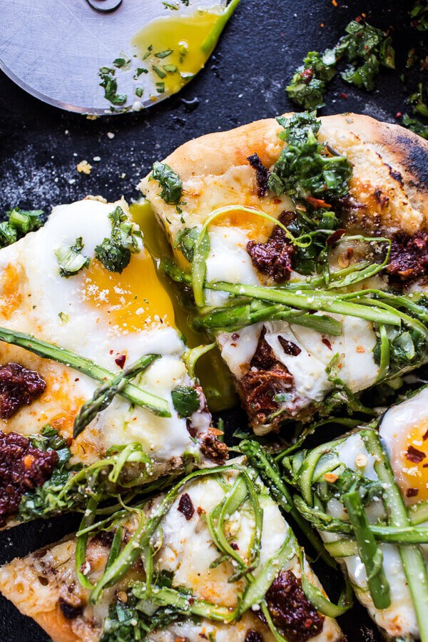 Springtime Pizza with Chipotle Romesco, Eggs + Shaved Asparagus Salad | halfbakedharvest.com @hbharvest