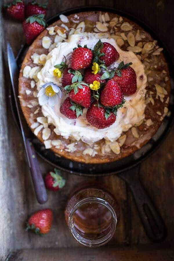 Almond Honey Cake with Strawberry Ripple Cream | halfbakedharvest.com @hbharvest