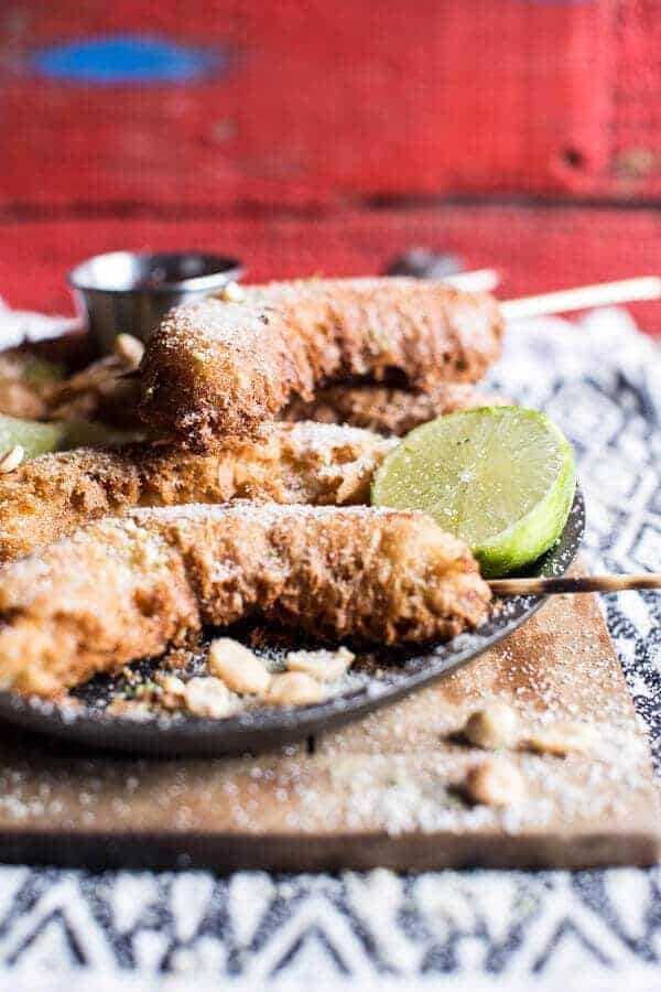 Banana Fritters On a Stick with Peanut Sugar + Mexican Chocolate Sauce | halfbakedharvest.com @hbharvest