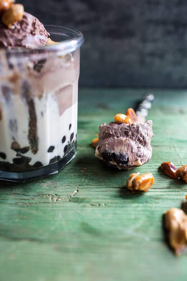 Chocolate Peanut Butter Bubble Panna Cotta with Honey Roasted Peanuts | halfbakedharvest.com @hbharvest