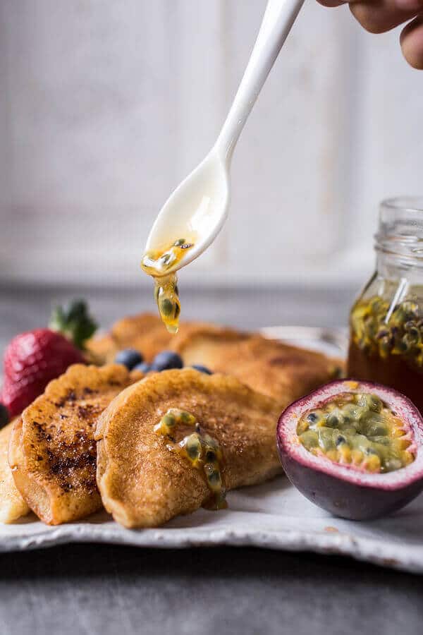 Lemon Ricotta Stuffed Syrian Pancakes with Lavender Passionfruit Syrup | halfbakedharvest.com @hbharvest