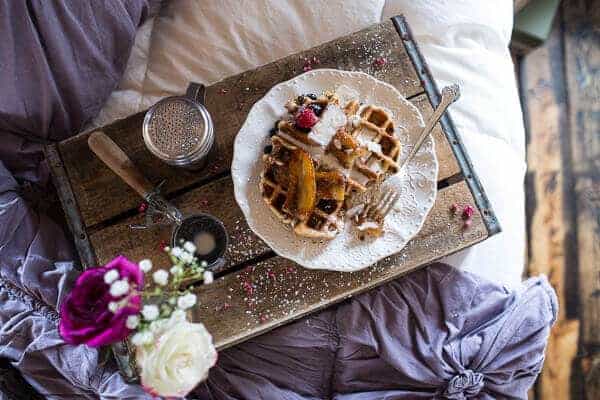 Whole Wheat Belgium Chocolate Chip Waffles with Coconut Caramelized Bananas | halfbakedharvest.com @hbharvest