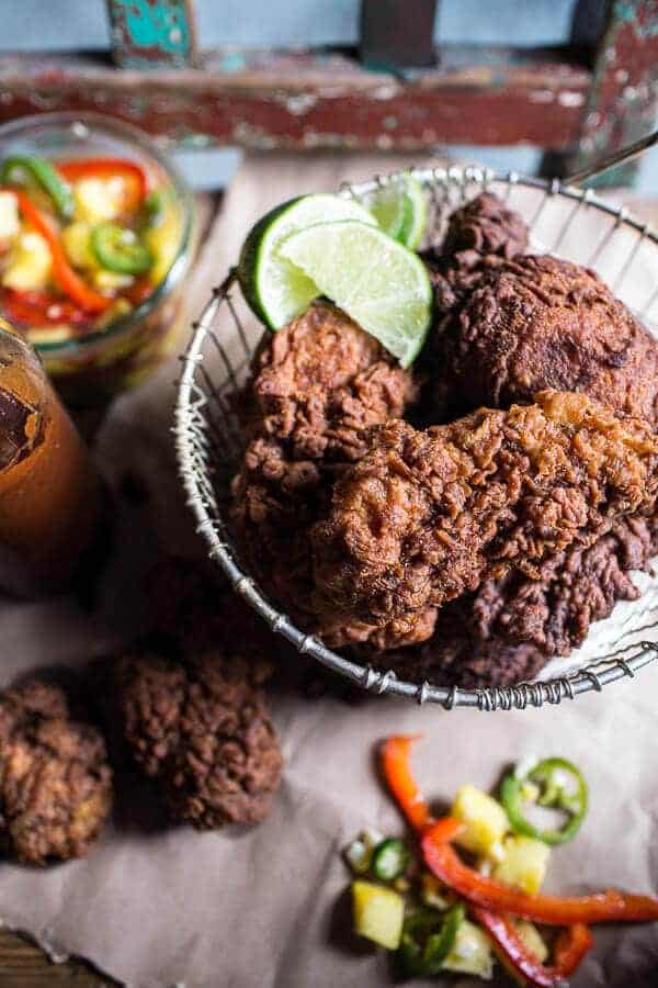 Almond Buttermilk Jamaican Fried Chicken with Rum-Pickled Pineapple Slaw | halfbakedharvest.com @hbharvest