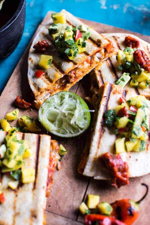 Fiesta Chicken Quesadillas with Chipotle Relish and Mango Salsa | halfbakedharvest.com @hbharvest