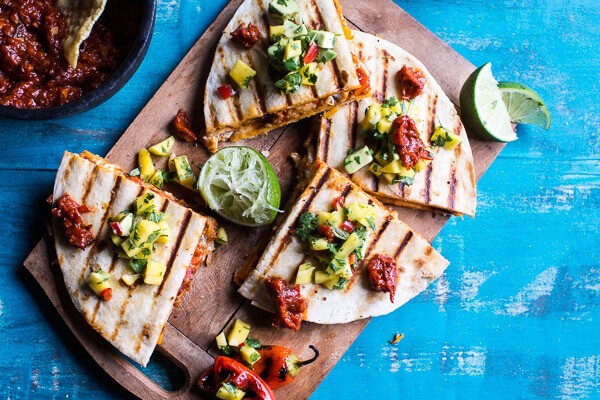 Fiesta Chicken Quesadillas with Chipotle Relish and Mango Salsa | halfbakedharvest.com @hbharvest